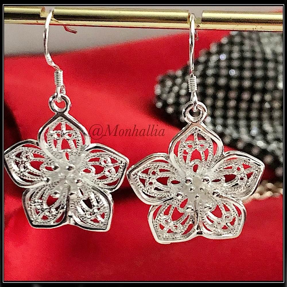Clearance! NEW 925 SILVER DAHLIA TULIP FLOWER FLORAL SCROLLWORK GARDEN EARRINGS